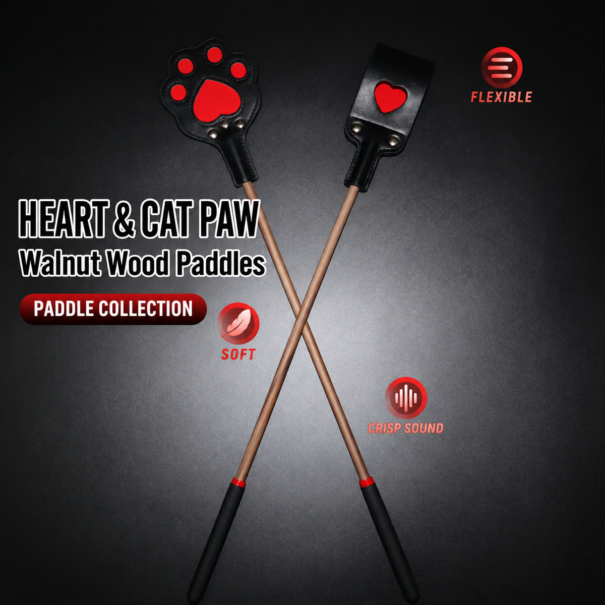 SHUYU Walnut Wood Paddles — Cat Paw & Heart — product view 0586