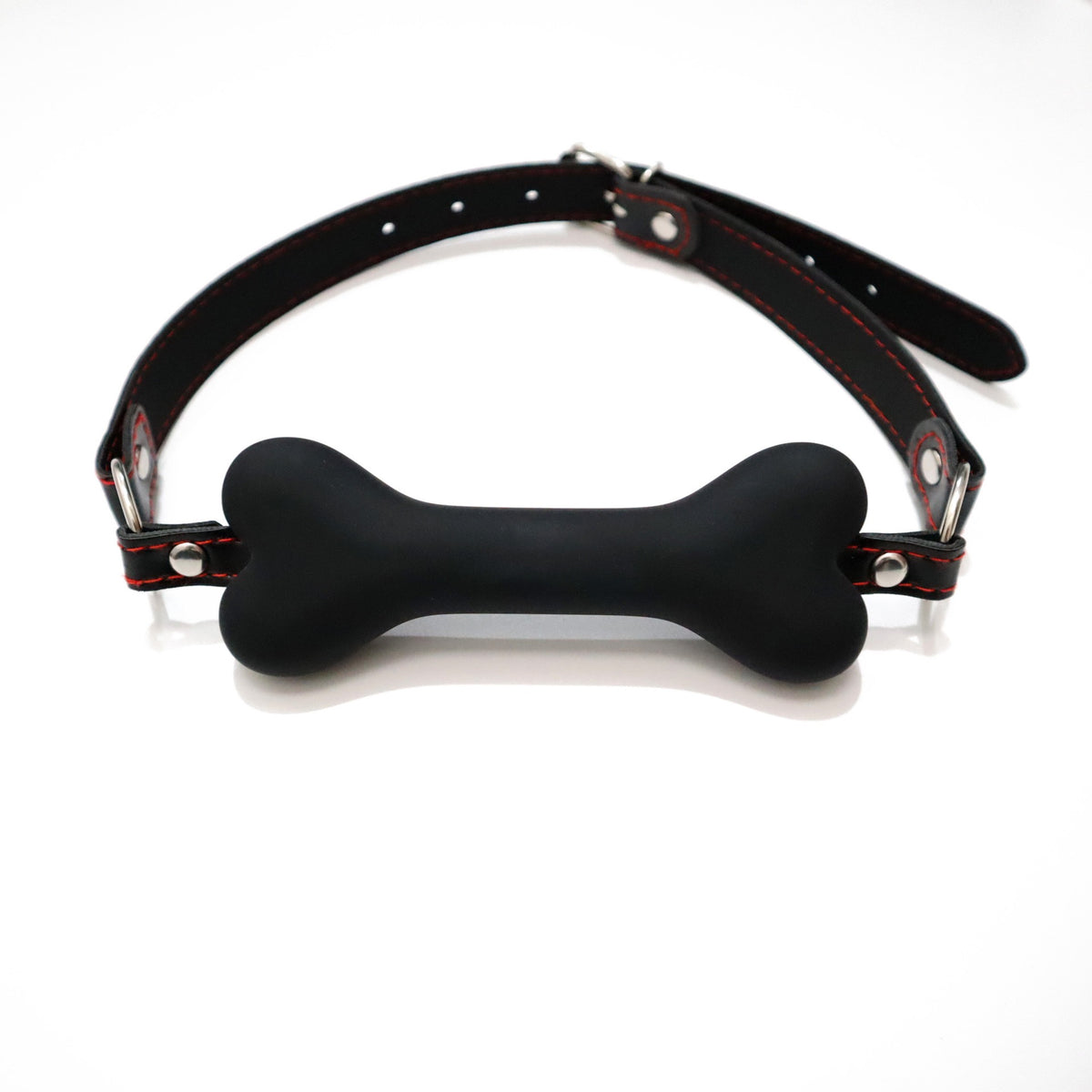 Black bone-shaped silicone mouthpiece with adjustable black PU strap