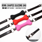 Bone-shaped silicone gag in black, red and pink with adjustable PU straps